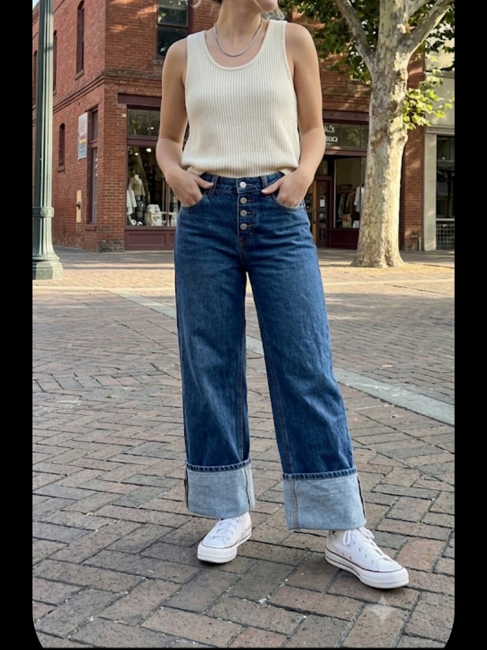 RSQ Blue High-Rise Wide-Leg Button-Front Cuffed Jeans Women's Waist Size 25"